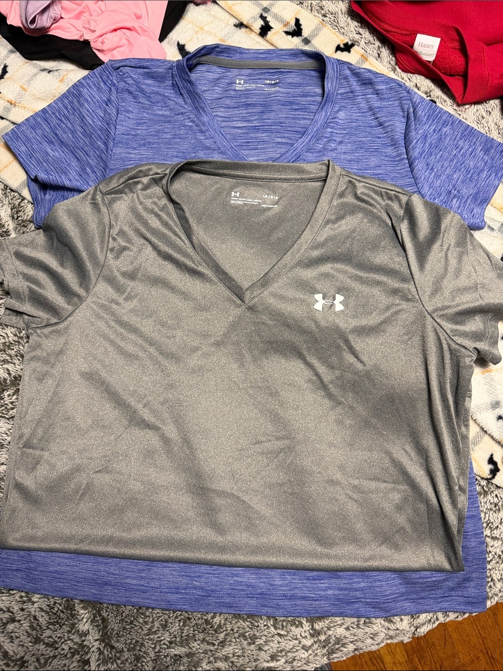 Under Armour Gray Performance V-Neck Top with Blue Layer